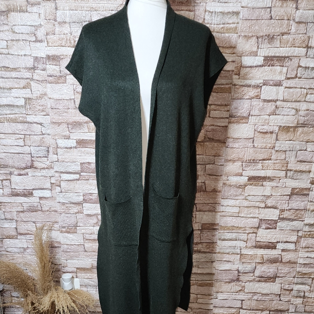 T Tahari Chive Heather Dark Green Open Front Cardigan Brand New